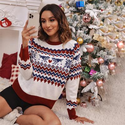 China Wholesale Anti-wrinkle Casual Long Sleeve Sweaters Women Tops Pullover Pattern White Women Knitted Christmas Sweater for sale