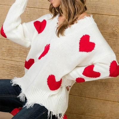 China Autumn Christmas Knitted Sweater Crew Neck Anti-Wrinkle Autumn V-neck Loose Splice Women's Ladies Sweaters Knitted Sweater for sale