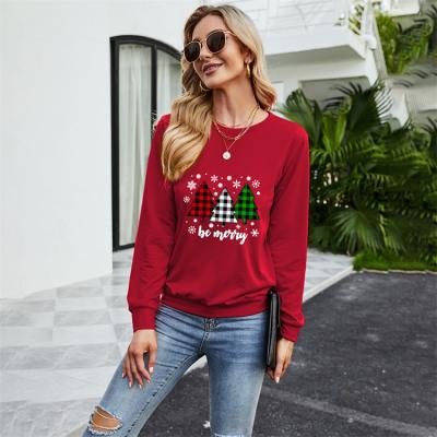 China Hot Sale Anti-Wrinkle Christmas Tree Long Sleeve Tops Printed Women's Good Omens Graphic T-Shirts For Women for sale