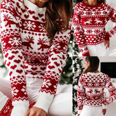 China Wholesale Anti-wrinkle Elks Pattern Long Sleeve Turtle Neck Sweater Custom Knitted Sweaters Women Tops Sweaters 2021 for sale