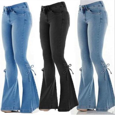 China 2021 Sale Mid Waist Rocket Bandage Jeans XS-4XL Skinny Jeans Women Warm Breathable Elasticity Pants Bell Bottom Jeans for sale