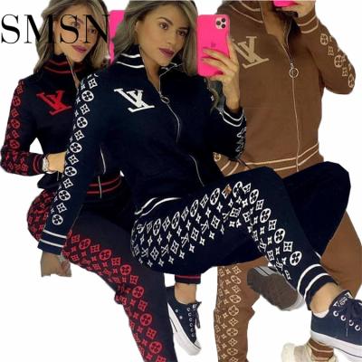 China Latest Design QUICK DRY Printing Long Sleeves Zipper Casual Sportswear Ladies 2 Pieces Set Women Spring 2022 Clothing for sale