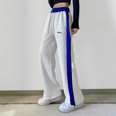 China Hot Sale Anti-wrinkle 2022 Spring Street Pants White Contrast Casual Pants Textured Plaid Wide Leg Sweat Women Pants for sale