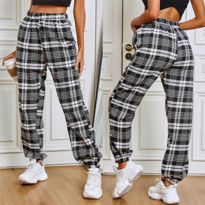 China Latest Design Spring Anti-Wrinkle Casual High Waist Women's Streetwear Plaid Joggers Sweatpants for sale