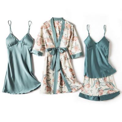 China 2021 New Arrival Women Sleepwear Breathable Lounge Wear Polyester 3pcs Women Night-gown Sets for sale