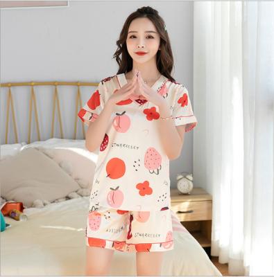 China Best Design QUICK DRY Thin Short Sleeve Pajamas Set Lady Home Dress Cute Ice Silk Cartoon Pajamas Woman for sale