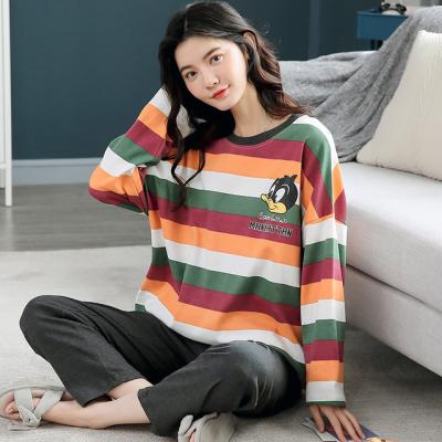 China Winter Sleep Lounge Wear Night Suit Lady Long Home Clothes Women Breathable High Quality Korean Cotton Striped Pajamas Sleepwear S for sale