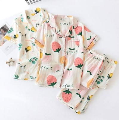 China Amazon QUICK DRY STYLE 2021 Summer Women Fruit Print Cute Pajamas Short Sleeve Pajamas Cotton Homewear for sale