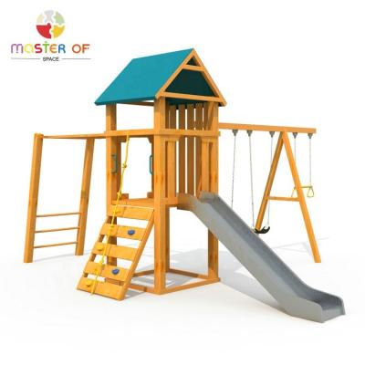 China 3 Years+ Wooden Garden Play Equipment Slide And Swing Set For Children W01D182 for sale