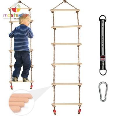 China Modern Indoor Outdoor Hanging Climbing Wooden Climbing Ladder Rope Swing Ladder For Kids W01F067 for sale