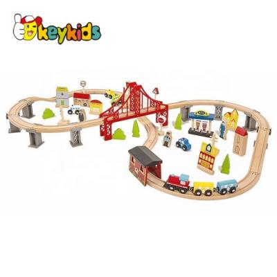 China Slot Toy 70 Pcs Train Railway Track Racing Game Miniature Racing Car Wooden Toy For Children W04C073 for sale