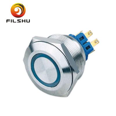 China 28mm led momentary push button switch, 12v 24v 220v red light blue illuminated push button switch, flat type push button PBS28-A1 for sale