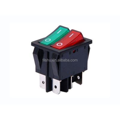 China KCD2 Double Boat Rocker Switch 6 Pin On-Off With Green Red Light 20A 125VAC RK-016 for sale