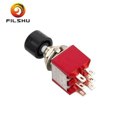 China Black Metal Or Plastic Push Button 2a 250v 6p Latching On To Momentary Switch for sale