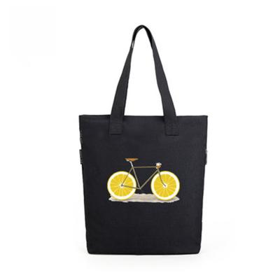 China Reusable Custom Handled Printed Logo Black Tote Grocery Shopping Cotton Canvas Bag for sale