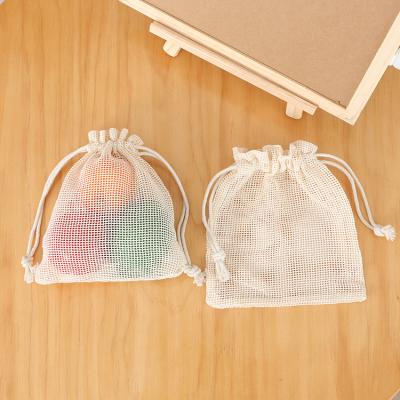 China Small Cotton Fabric Product Mesh Drawstring Bags With Customized Eco-Friendly Recyclable / Reusable Reusable Logo for sale