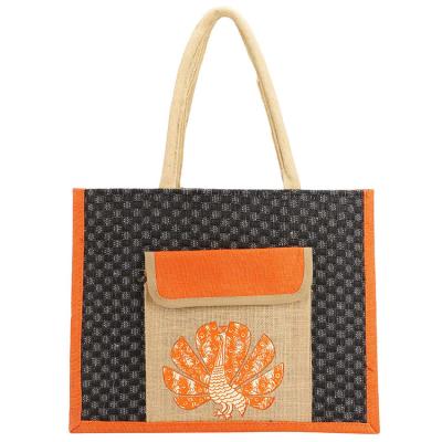 China Personalized Popular Promotional Custom Handled Design Jute Shopping Bags With Pockets for sale