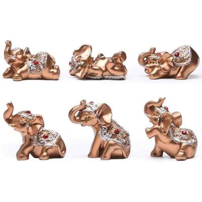 China Europe Small Silver Elephants Statues Resin Decoration Collection Home Gift Set Of 6 for sale