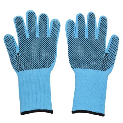 China Light Blue Aramid Printed Silicone BBQ Grill Oven Gloves Heat Resistant Gloves Heat Resistant BBQ Gloves for sale