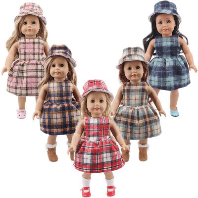 China Sweet Toy New Arrival 18 inch doll clothes-plaid dress and hat for American girl and18 inch newborn baby for sale