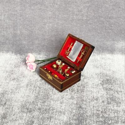 China Mini Toy 1 12 Jewelry Chinese Wooden Open Storage Box Treasure Chest Vintage Style Dollhouse Miniature Toys for sale