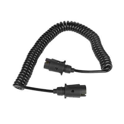 China Trailer Truck Used 7 Pin Trailer Plug Connector Black PU Spiral Coil With 2 Plugs for sale