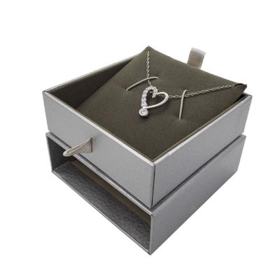 China Custom Mini Jewelery Necklace Box Packaging Gray Special Paper Drawer Jewelry Package Gifts Boxes for sale