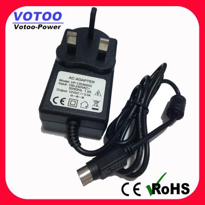 China Universal 12v 3a Switching Power Adapter 50 / 60Hz With 3pin DC Plug For LED Monitor for sale