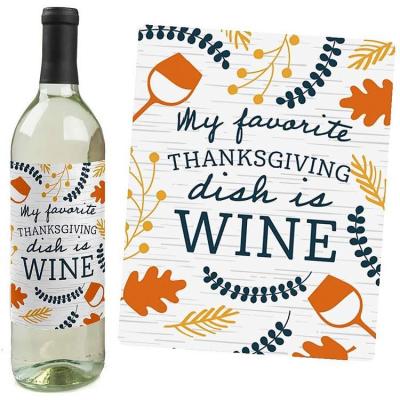 China Waterproof Custom Design Happy Thanksgiving Party Decorations Wine Bottle Label Stickers Te koop