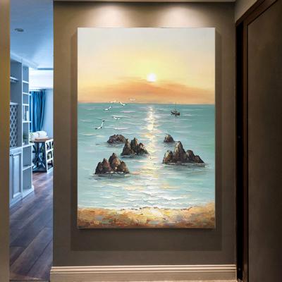 China New classic/postmodern sunrise, vertical porch version of the modern simple hallway, hand-painted seascape sunrise oil painting for sale