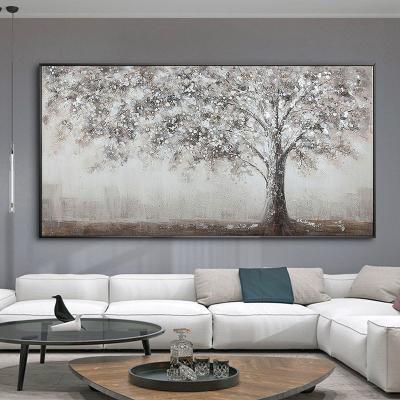 China New hand-painted tree, modern, simple, oil-painted, white, rich classic/postmodern, hallway, living room for sale