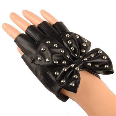 China Fashion Hot Popular Women PU Rivet Leather Dancing With Big Studs Butterfly Backed Gloves for sale