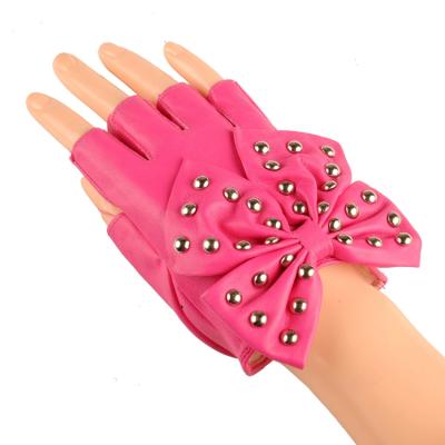 China Fashion Hot Popular Women PU Rivet Leather Dancing With Big Studs Butterfly Backed Gloves for sale