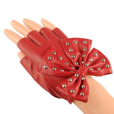 China Fashion Hot Popular Women PU Rivet Leather Dancing With Big Studs Butterfly Backed Gloves for sale