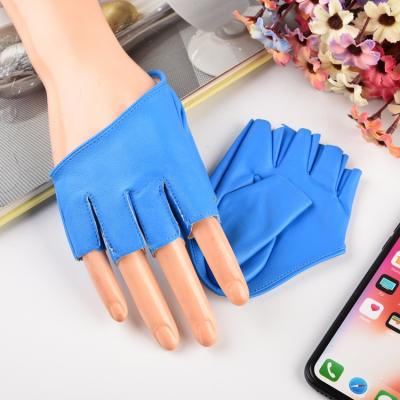 China Decorate Multicolor Half Finger Half Palm PU Leather Ladies Performance And Party Gloves for sale