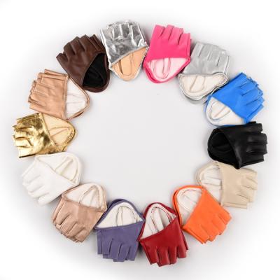 China Decorate Multicolor Half Finger Half Palm PU Leather Ladies Performance And Party Gloves for sale