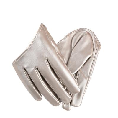 China Decorate Multicolor Full Palm Half Finger PU Leather Ladies Performance And Party Gloves for sale