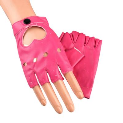 China Decorate Multicolor Full Palm Half Finger PU Leather Ladies Performance And Party Gloves for sale