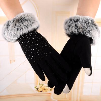 China Gym Fitness Supplies Touch Screen Girl Plush Opening Comfortable Rhinestone Gloves for sale