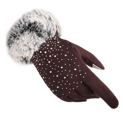 China Gym Fitness Supplies Ladies Fashion With Diamond Do Not Fall Plush Winter Gloves for sale