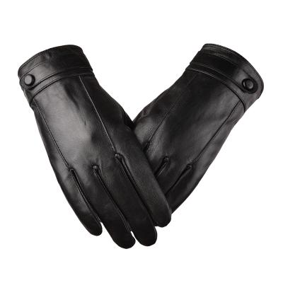 China Winter Warm Black Sheepskin Full Finger Leather Outdoor Gloves for sale