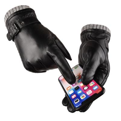 China Winter Warm Black Sheepskin Full Finger Leather Outdoor Gloves for sale