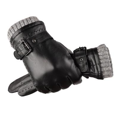 China Winter Warm Black Sheepskin Full Finger Leather Outdoor Gloves for sale