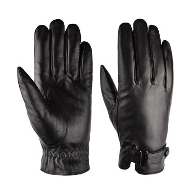 China Winter Warm Black Sheepskin Full Finger Leather Outdoor Gloves for sale