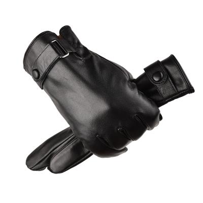 China Winter Warm Black Sheepskin Full Finger Leather Outdoor Gloves for sale