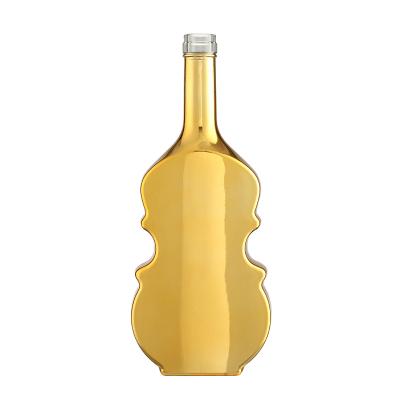 China Beverage Plated Violin, Unique Shape, 500ml 750ml, 700ml 1000ml Custom Wine, Whiskey, Vodka, Agave Brandy Glass Bottle for sale