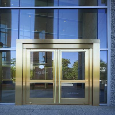 China Swing Office Building Entrance Main Door Aluminum Casement Door Aluminum Glass Door Gold Color for sale