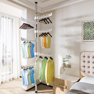 China No Poles Space Saving Stainless Steel Clothing Hanger Organizer Bedroom Non Punch Rack Telescopic Coat Hanger for sale