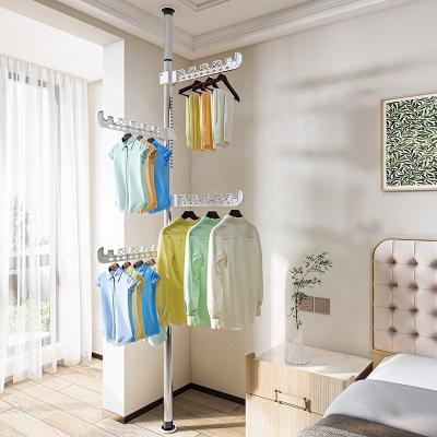 China No Drilling Height Adjustable Clothes Hanger Balcony Balcony High Quality Telescopic Hanger Holding Clothes Adjustable Tension Rod For Bedroom for sale