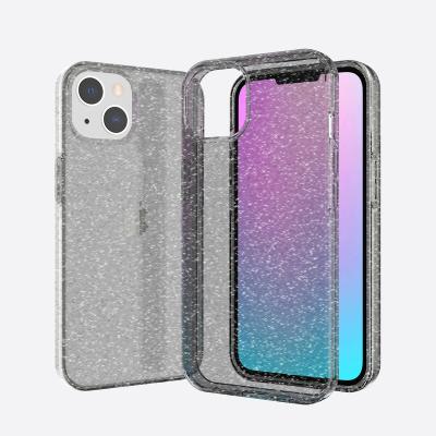 China 2021 Shockproof Shockproof Cell Phone Case TPU PC One Piece Crystal Clear Colors Glitter For iPhone 13 6.1 for sale